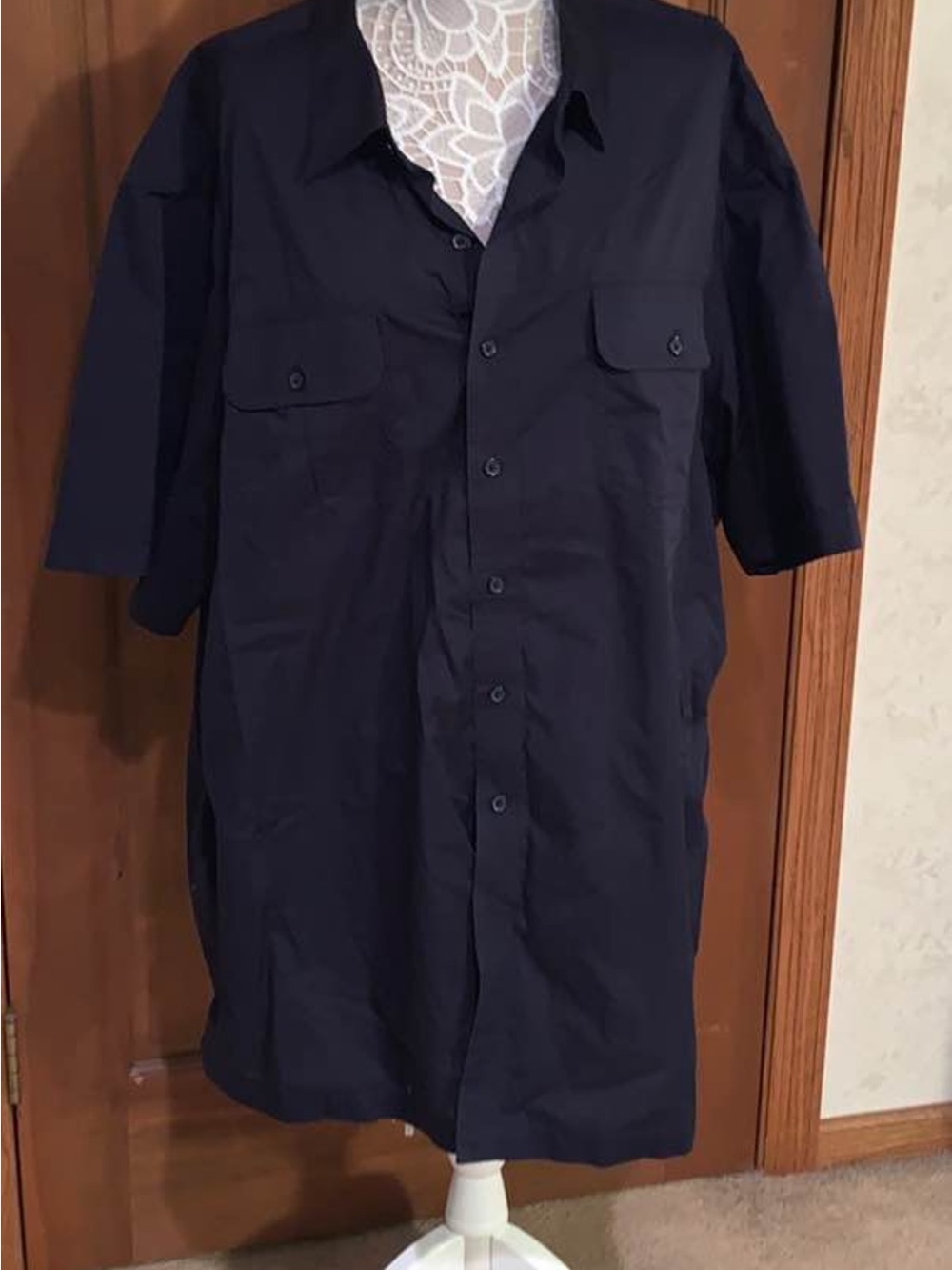 Blue Button-Up Short Sleeve Shirt Dress